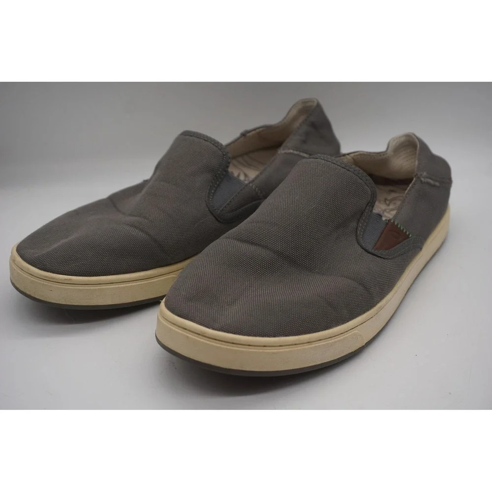 OluKai Kahu Shoes Gray Canvas Slip On Casual Cushioned Mens Size 9.5 US EU 42.5